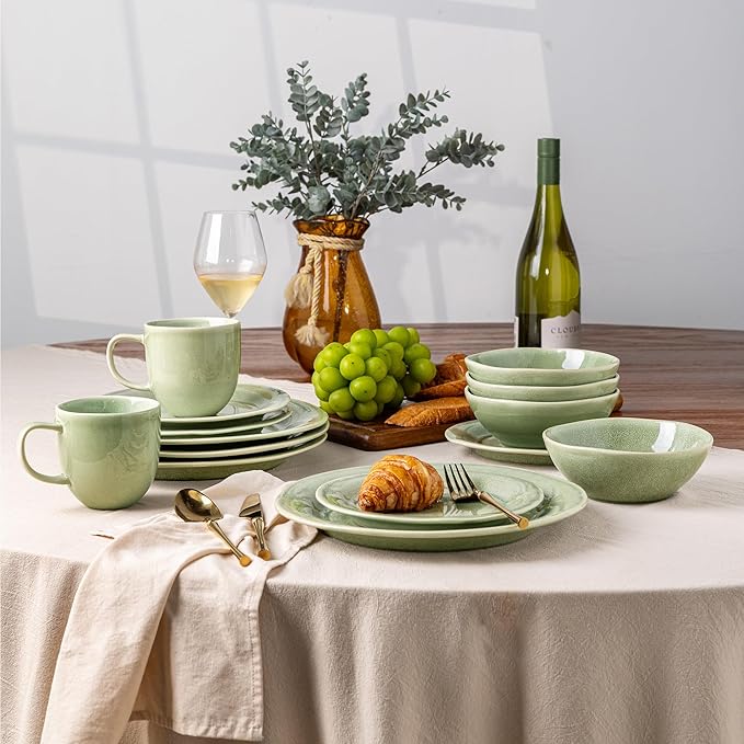 AmorArc Ceramic Dinnerware Sets Handmade Stoneware Reactive Glaze Plates and Bowls Set Scratch Resistant | Dishwasher &amp Microwave Safe Dishes Set Service for 4 (12pc)