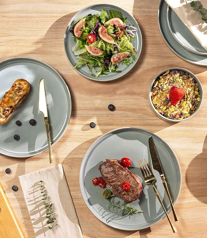 TheTerra Ceramic Dinnerware Sets for 6 18 Pieces Porcelain Lightweight Plates and Bowls Sets Scratch Resistant Dish Set Oven &amp Microwave &amp Dishwasher Safe Desert Sage