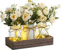 3 Pcs Mason Jar Centerpiece Table Decorations for Dining Table Decor Farmhouse Coffee Table Decor with Wood Tray and Led Light Table Centerpieces for Dining room Kitchen Living BathroomWhite