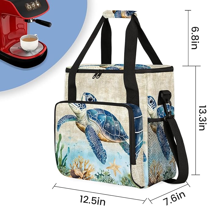 Turtles Coffee Maker Travel Bag Animal Print Turtle Insulated Grocery Bag Travel Picnic Leakproof Cooler Bags With Shoulder Strap