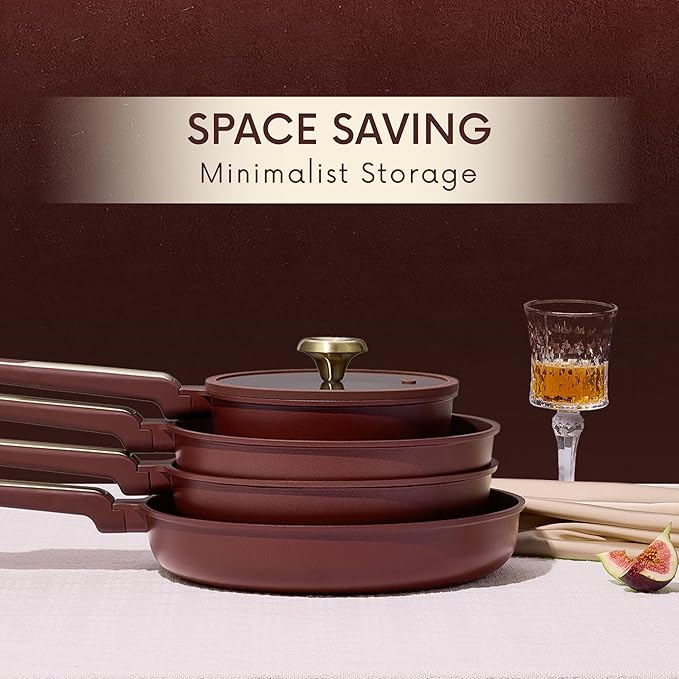 CAROTE Pots and Pans Set Nonstick 16pcs Cookware Set Nonstick Non-Toxic &amp PFOA&ampPFOS-Free Dishwasher RV/Camping Cookware Set Cooking Pots with LidsWine Red