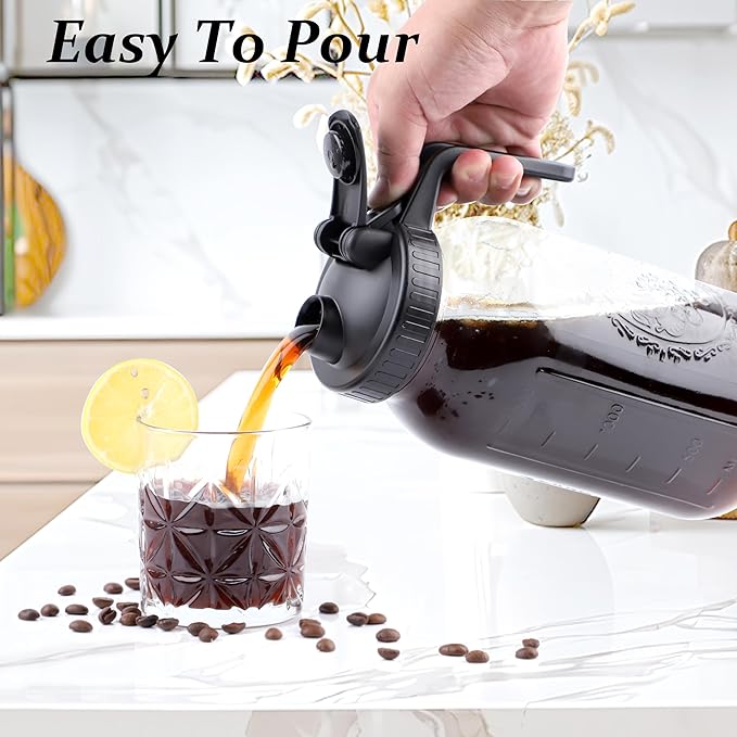 Cold Brew Coffee Maker 64 Oz Mason Jar Iced Coffee Maker 2 Set Half Gallon Glass Pitcher With Pour Spout Lids 2 Quart Wide Mouth Cold Brew Pitcher With Strainer For Fridge Lemonade Cold Brew Milk