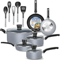SereneLife Kitchenware Pots &amp Pans Basic Kitchen Cookware Black Non-Stick Coating Inside Heat Resistang Lacquer (11 Piece set) One Size Gray