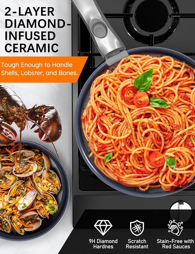 Pro DUXANO 12PC Nonstick Pots and Pans Set&ampHybrid 3-Ply Stainless Steel Skillet High Heat Sear&ampFry 2-Layer Ceramic Induction Cookware 9H Scratch-Resistant&ampAnti-WarpPFAS FreeAll Cookto