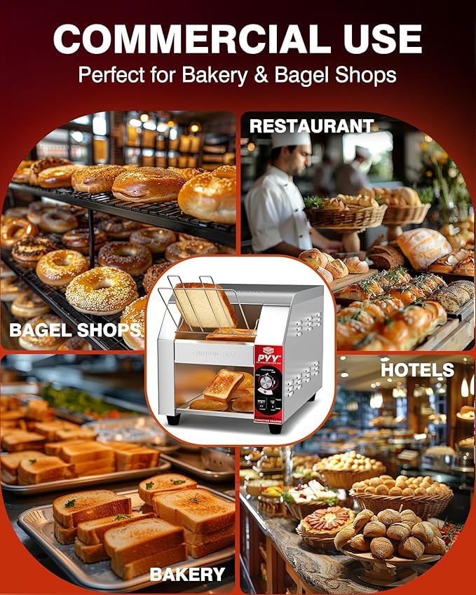PYY Commercial Conveyor Toaster - 200 Slices/Hour Upgrade Electric Industrial Belt Toasters Heavy Duty Stainless Steel Tostadora Transportadora for Bun Bagel Bread Waffle Restaurant Buffet