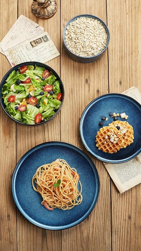 Famiware Star Dinnerware Set with Plates and Bowls Service for 4 (16-Piece) Stoneware Kitchen Dishes Dinner Sets - Nebulas Blue