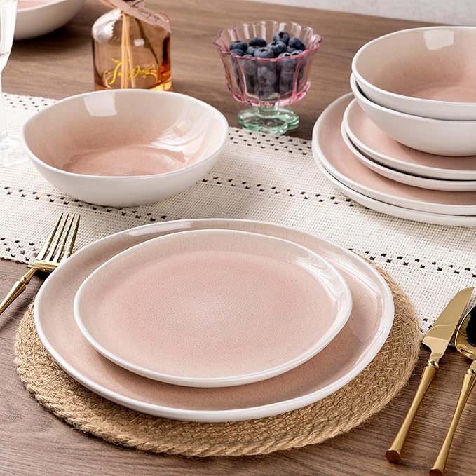 AmorArc Ceramic Dinnerware SetsHandmade Reactive Glaze Stoneware Plates and Bowls SetsHighly Scratch Resistant | Dishwasher &amp Microwave Safe Dishes SetService for 4 (12pc)