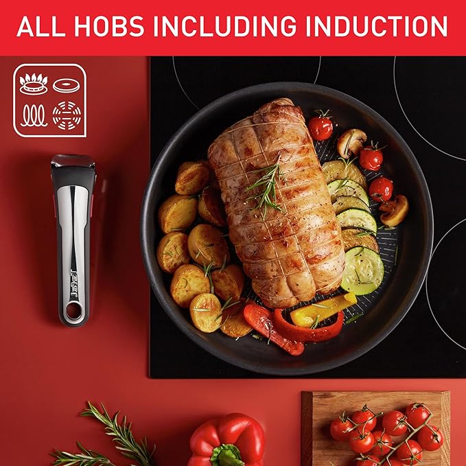 Tefal Ingenio Unlimited ON 3 piece Non-Stick Induction Pan Set 24 &amp 28 cm Frying Pans 1 Removable Handle Easy Cleaning Heat Indicator Black L3959143