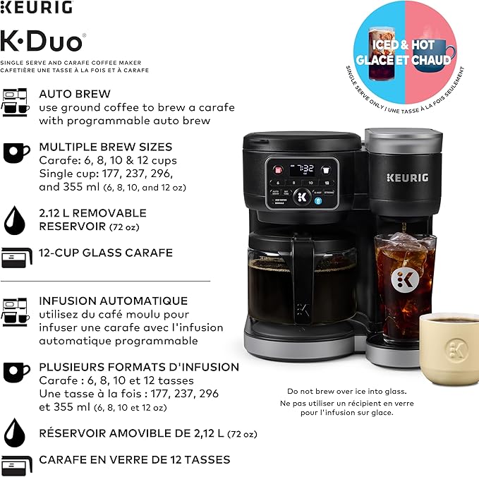 Keurig K-Duo Single Serve K-Cup Pod &amp Carafe Coffee Maker Black