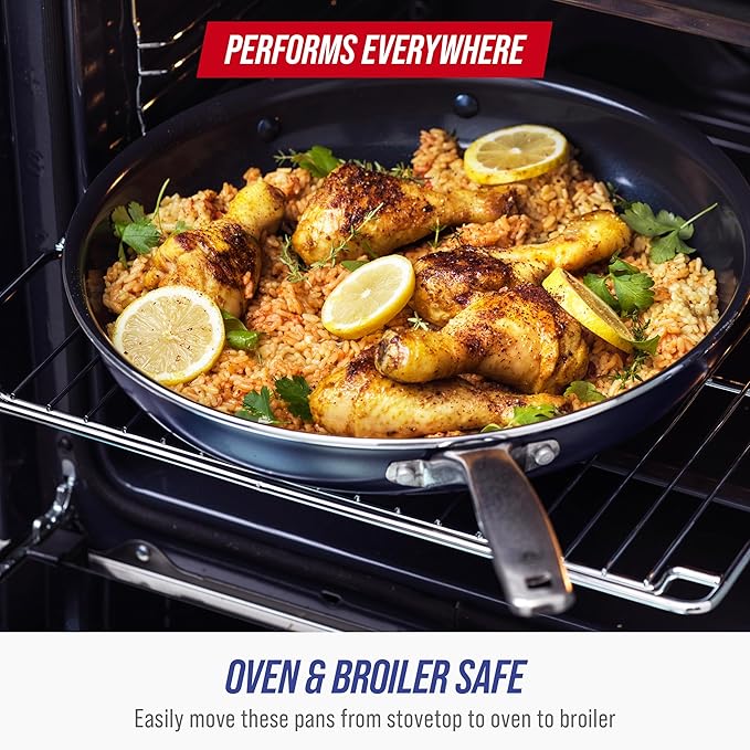 Blue Diamond 20 Piece Nonstick Cookware Set Diamond Ceramic Pots &amp Pans Dishwasher &amp Metal Utensil Safe Non Toxic PFAS-Free Kitchen Cooking Sauce &amp Saute Pans Oven &amp Broiler to 60