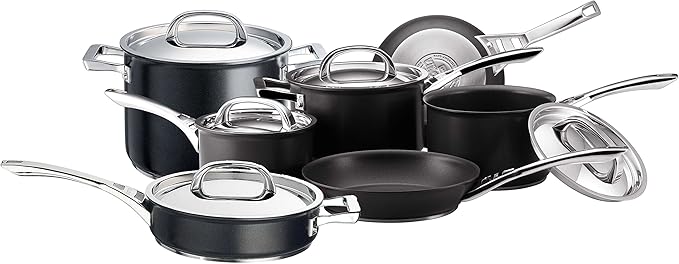 Circulon Infinite Induction Hob Pan Set - 7 Piece Non Stick Pots and Pans Set with Stainless Steel Lids &amp Handles Premium Dishwasher Safe Cookware Black