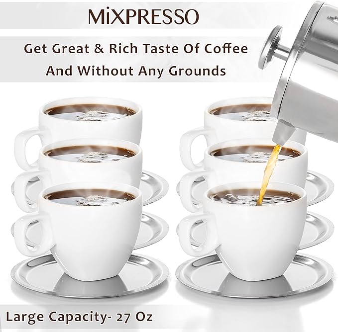 Mixpresso Stainless Steel French Press Coffee Maker 26 Oz 770 ml Double Wall Insulated French Press Stainless Steel Easy Clean Tea Brewer Easy Press Durable Metal Coffee Press