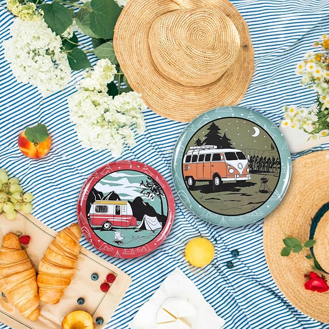 Melamine Dinnerware Sets 12pcs Plates and Bowls Sets Service for 4 Indoor and Outdoor use Dish Set break-resistant (red car)