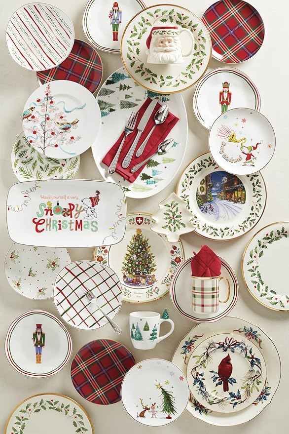 Lenox 897080 Holiday Dinnerware Dinner Plates Set of 4 Red &amp Green Christmas Hosting