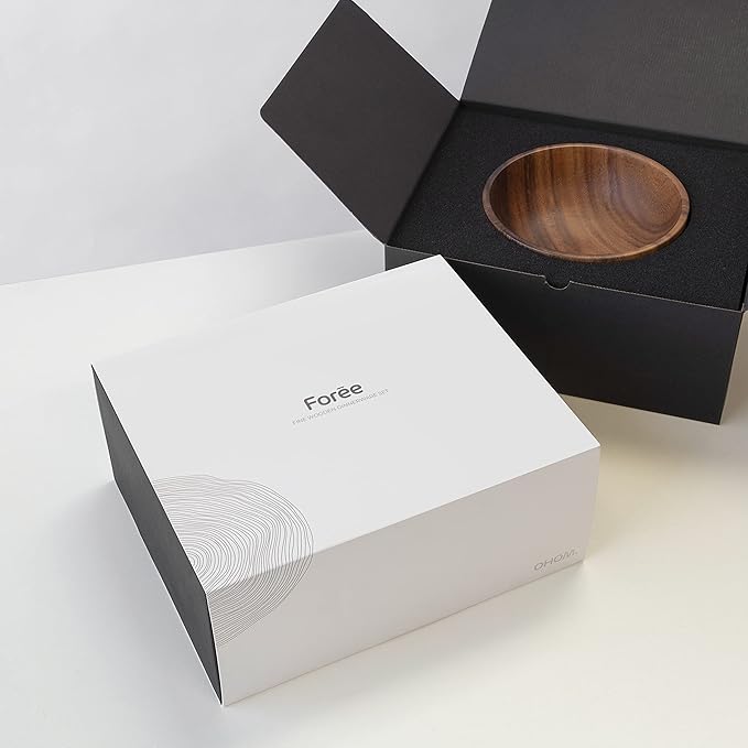 Foree Wooden Dinnerware Set – 4-Piece Acacia Wood Tableware | Large Medium Small Plates &amp Salad Bowl | Handcrafted Solid Wood Serving Set