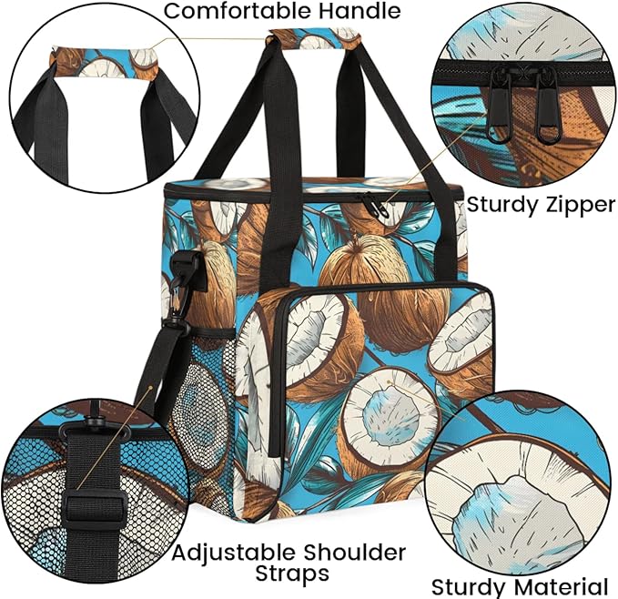 Coconuts Theme Coffee Maker Travel Bag for Keurig K-Mini/K-Mini Plus Insulated Waterproof Tote with Pockets for K-Cup Portable Single-Serve Brewer Case