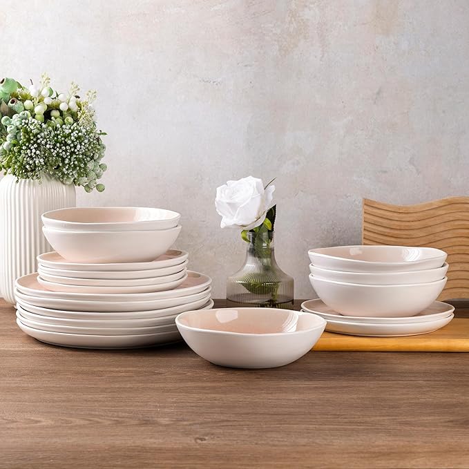 AmorArc Ceramic Dinnerware SetsHandmade Reactive Glaze Stoneware Plates and Bowls SetsHighly Scratch Resistant | Dishwasher &amp Microwave Safe Dishes SetService for 4 (12pc)