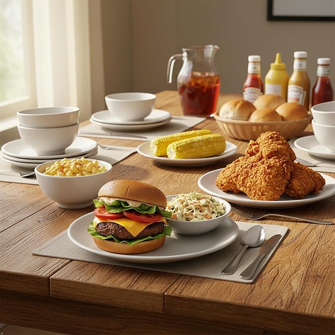 18-Piece White Porcelain Dinnerware Set Service for 6 Thickened Durable Plates &amp Bowls Microwave Dishwasher Oven Safe Lumina Porcelain Kitchen Essentials