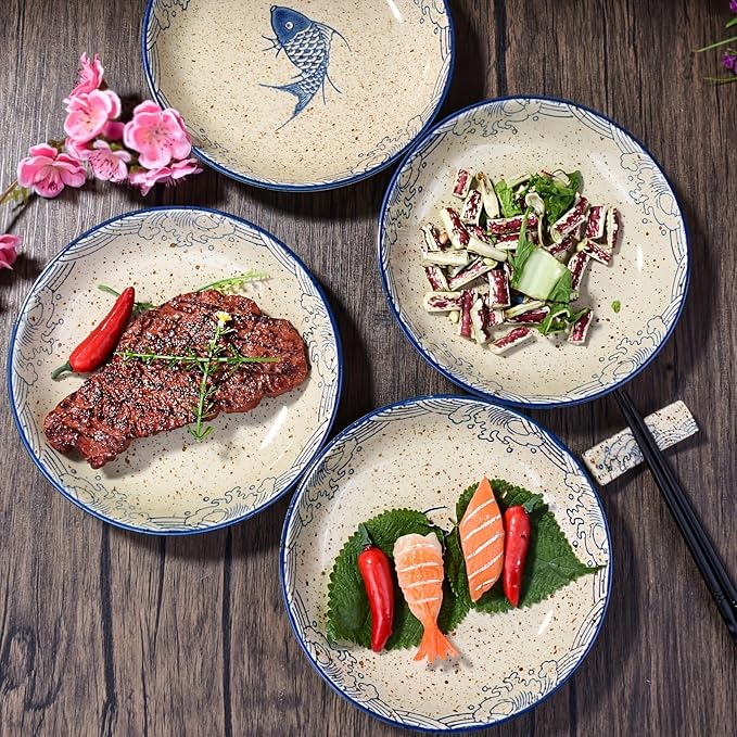Ceramic Dinnerware Set of 84 Pieces 7 Inch Plates and 4 Pieces 4.45 Rice Bowls Dishwasher &amp Microwave Safe