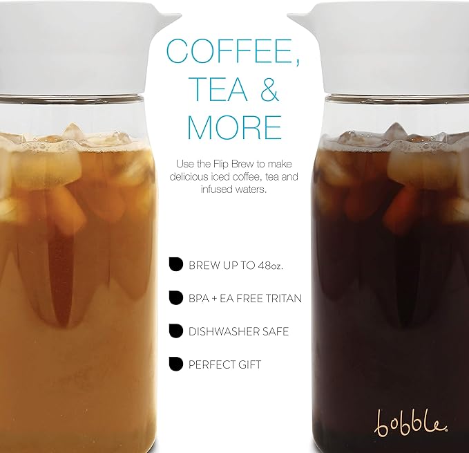Flip Brew by Zing Anything Instant Iced Tea Maker Cold Brew Coffee Maker Two-in-One Cold Brew Coffee or Tea Maker Multi-Purpose Pitcher Dishwasher Safe BPA/EA Free Tritan 48 oz. White