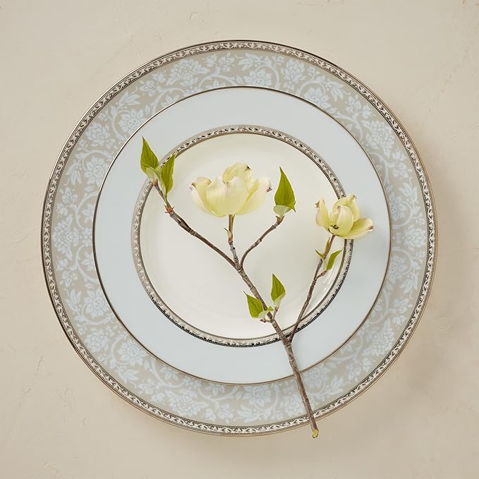 Lenox Dinnerware Set Westmore 5-Piece Place Setting Set Service for 1 Bone China Dinnerware Dishwasher And Microwave Safe Plate Saucer and Teacup Kitchen and Dining (White/Blue 5 Piece)