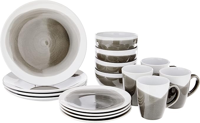American Atelier Round Dinnerware Sets | Charcoal Kitchen Plates Bowls and Mugs | 16 Piece Stoneware Oasis Collection 10.5 x 10.5 | Dishwasher &amp Microwave Safe | Service for 4