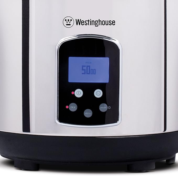 Westinghouse Rice Cooker Hot Cereal Oatmeal Cooker Food Steamer 20 Cup Stainless Steel and Black