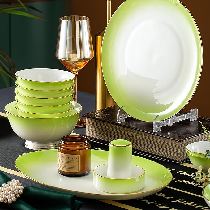 70 Pcs Fine Bone China Dinnerware SetPorcelain&ampCeramic Dinnerware Sets Bone Stoneware&ampCeramic Cookware Tableware Set Includes Dinner Plates|Spoons|Pasta Bowls|Soup Pot|Chopsticks