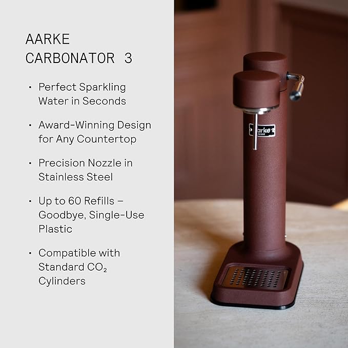 Aarke Carbonator lll Sparkling &amp Carbonation Water Machine Stainless Steel with PET BPA-Free Reusable Bottle Volume 1L/34 fl oz (Burgundy)