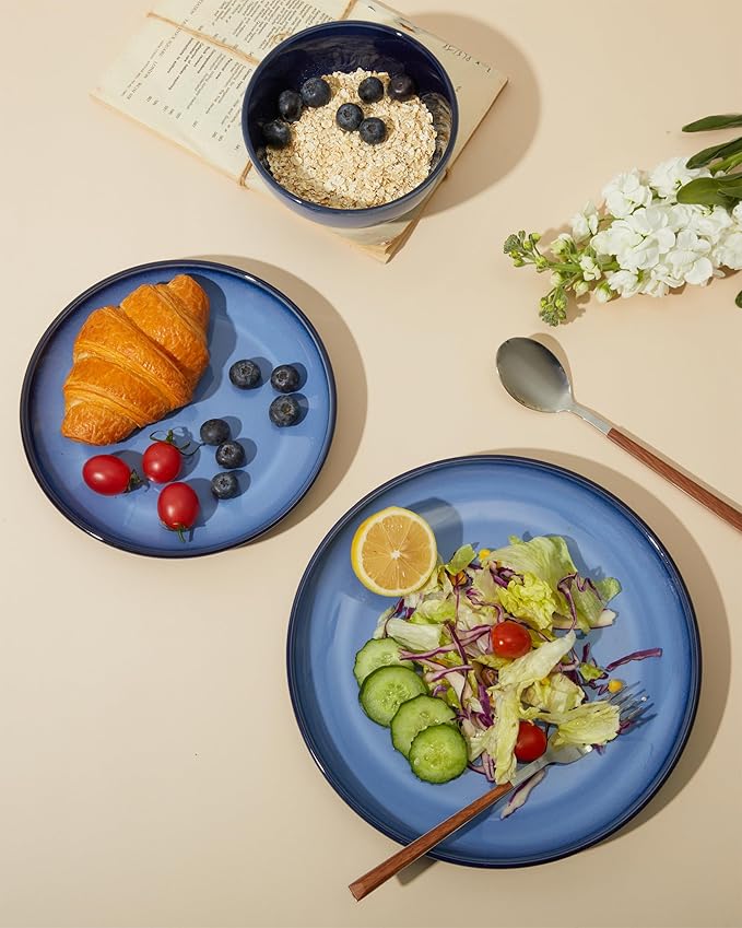 Stoneware Dinnerware Sets Ceramic Plates and Bowls Set Microwave &amp Dishwasher Safe Kitchen Dish Set Modern Dinner Plates | Salad Plate | Cereal Bowls for 4 Dishware Sets Blue