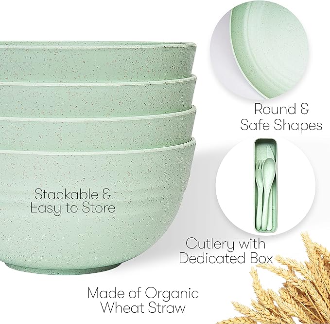 Wheat Straw Dinnerware Sets | Unbreakable Dinnerware Sets | Dishwasher Microwave Safe Dinnerware | Eco Friendly Non Breakable Dinnerware Sets | RV Outdoor Camping (Green Service for 4 (28 pcs))