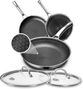 Non Stick Frying Pans Set with 2 Lid Hybrid Skillet Set Nonstick (8+10+12inch) Pans for cooking PFOA Free Stainless Steel Kitchen set Dishwasher and Oven-Safe Cookware Sets