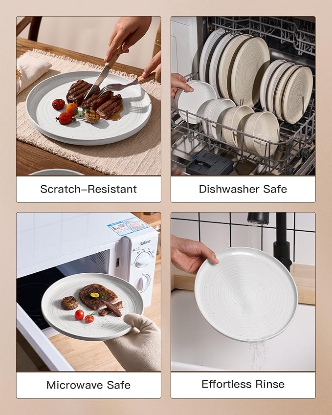 Stoneware Dinnerware Set Highly Chip and Scratch Resistant Everyday Plates and Bowls for 8 (24pcs) Reactive Glaze Speckled Ceramic Flared Dishes with Gift Box Microwave Dishwasher Safe White