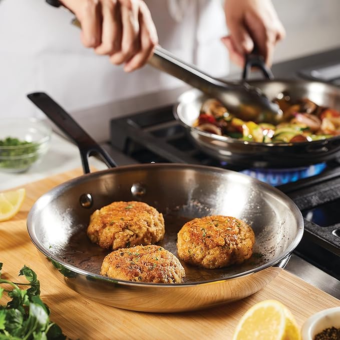 KitchenAid 30051 5-Ply Clad Polished Stainless Steel Frying Pan Set/Skillets 8.25 Inch and 10 Inch - Polished Stainless Steel