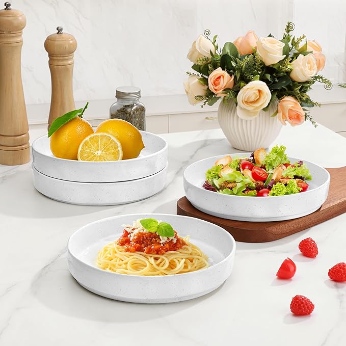 Herogo 18 Pieces Plates and Bowls Sets for 6 with Pasta Bowls Set of 4 Stoneware Dinnerware Set for Kitchen Ceramic Dinner Dishware Dishwasher &amp Microwave Safe Speckled White