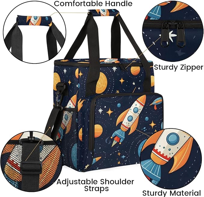Space Rocket Galaxy Travel Coffee Maker Carrying Bag Large Organizer Storage Tote Bag Insulated Reusable Cooler Grocery Bags