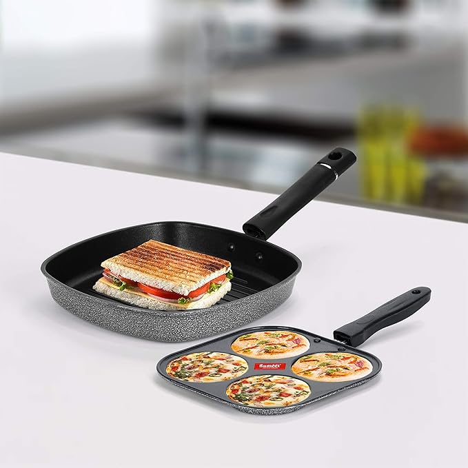 Sumeet NonStick Lacag Cookware Set (Grill Pan-22cm Dia + Mini Multi Snack Maker - 4 Cavity -19.5cm)