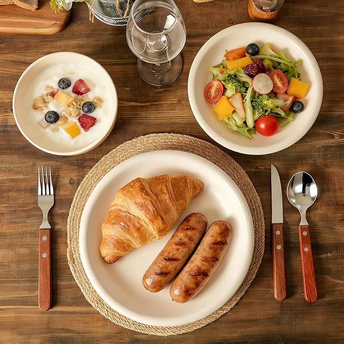 Plates and Bowls Sets 12 Piece Ceramic Stoneware Dinnerware Set for Family and Gatherings Dishes Set for 4 Dishwasher &amp Microwave Safe Handcrafted Dishware Sets Terracotta White