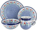 Blue Rose Polish Pottery - Blue Memory Garden 4 PC Place Setting - Service for 1-1 Place Setting - Great for Everyday Dining Casual Dining or as Formal Dinnerware