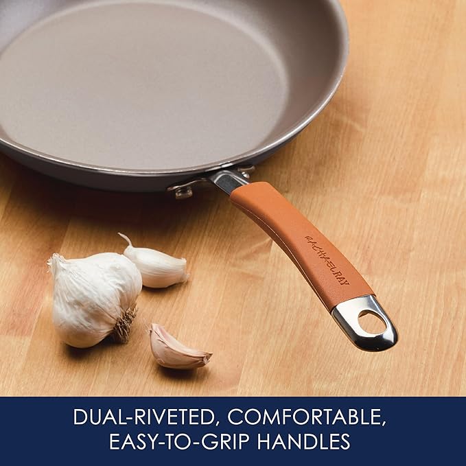 Rachael Ray Cucina Dishwasher Safe Hard Anodized Nonstick Cookware Pots and Pans Set 12 Piece Gray with Orange Handles