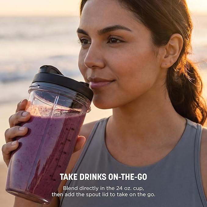 Ninja | Blender | Nutri Pro | Single Serve | For Smoothies Salsa Shakes and Frozen Drinks | Includes 2 Smoothie Cups &amp Lids | Crushes Ice Fruit &amp Veggies |Silver | BN401