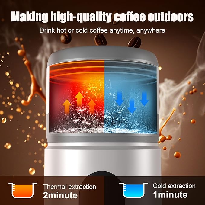 Portable Coffee Machine w/ 2 Rechargeable Batteries 8 Cups 20bar USB-C Espresso coffee Maker for Camping Travel Office Ground &amp Capsule Compatible