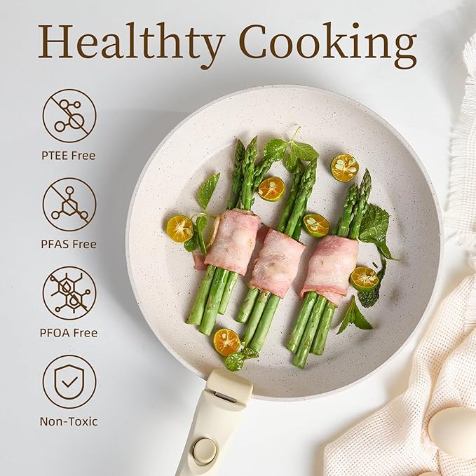 5pcs Pots and Pans Set Nonstick Cookware Detachable/Removable Handle Induction RV Kitchen Set Oven Safe ＆ Dishwasher ＆ Heat Evenly for Better Cooking