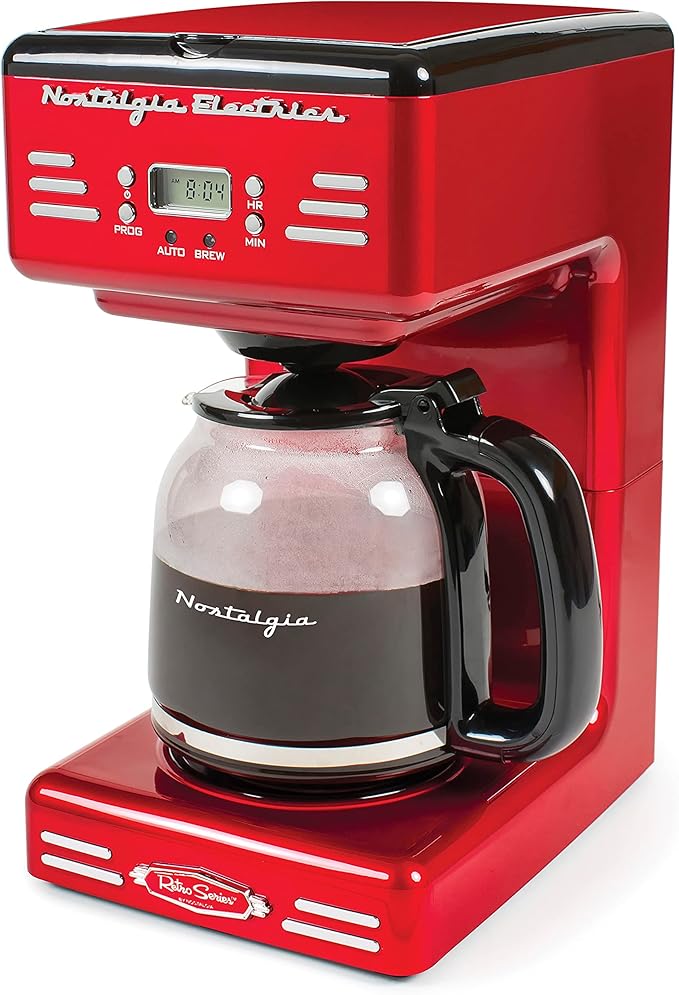 Nostalgia Retro 12-Cup Programmable Coffee Maker With LED Display Automatic Shut-Off &amp Keep Warm Pause-And-Serve Function Red