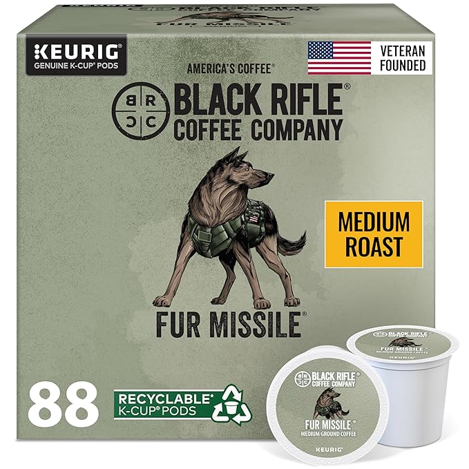 Black Rifle Coffee Company Fur Missile Medium Roast Coffee Pods – 100% Arabica Tasting Notes of Walnut Brown Sugar &amp Guava – Single Serve K-Cup Compatible 88 Count