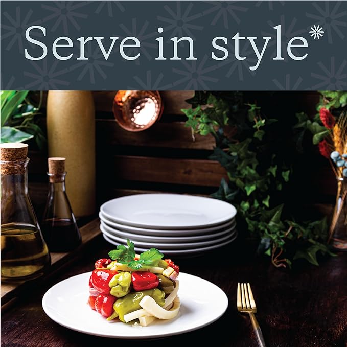 Vikko Appetizer Plates Set of 4 White Ceramic Plates Salad Plates Set Stackable 8 Inch Round Plates Dishwasher Safe Bead and Butter Plates Durable Plates for All Occasions