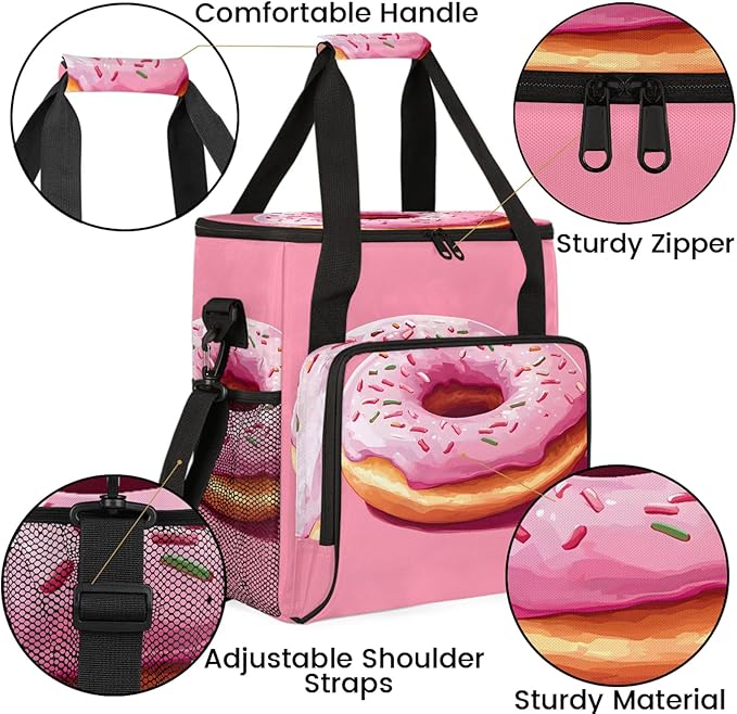 Donuts Coffee Maker Travel Bag Food Insulated Grocery Bag Travel Picnic Leakproof Cooler Bags With Shoulder Strap