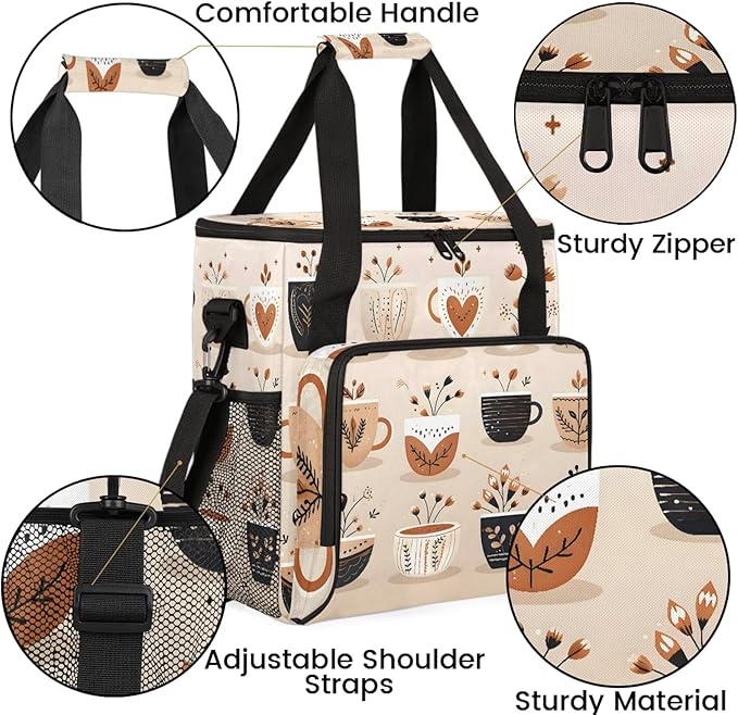 Cute Coffee Coffee Maker Carring Bag Large Insulated Storage Organizer Case Tote Bags with Shoulder Strap for Travel Work Picnic