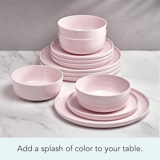 Mikasa Madison Misty Pink Bone China Dinnerware Set 12-Piece Service for 4 Includes Dinner Plates Salad Plates and Cereal Bowls Dishwasher Safe