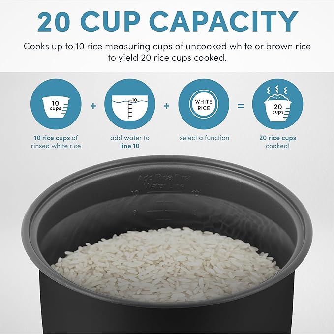 AROMA Professional Digital Rice Cooker 10-Cup (Uncooked) / 20-Cup (Cooked) Multicooker Slow Cooker Steamer Oatmeal Cooker Egg Cooker STS 5 Qt Black ARC-5200SB